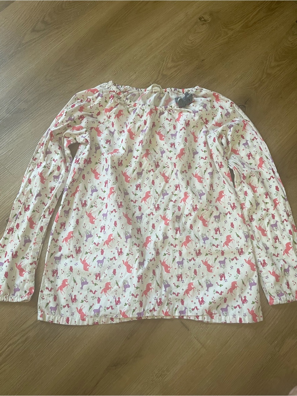 Lands' End White Long-Sleeve Top with Pink & Purple Unicorns